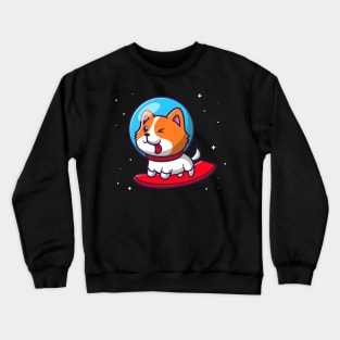 Cute astronaut Dog Surfing in Space Cartoon Crewneck Sweatshirt